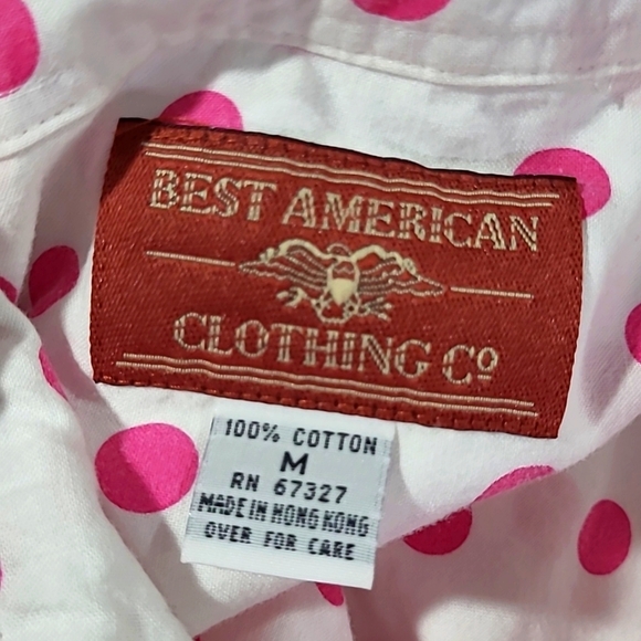 VTG Best American Clothing Button Up Shirt Hot Pink Stripe Polka Dot - Picture 4 of 4